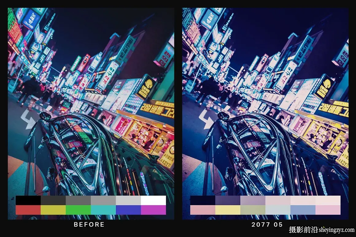 赛博朋克反乌托邦城市夜景调色Lightroom预设手机LR预设及LUT预设