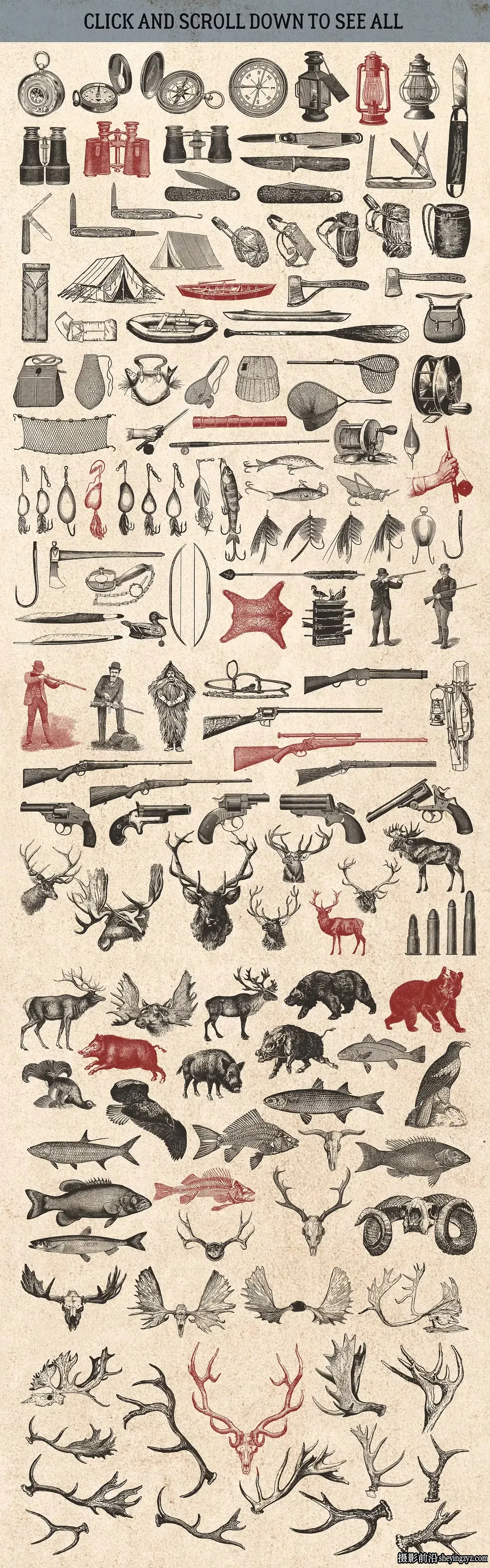 2100+复古矢量插画图形矢量元素标志品牌设计大合集EPS+PNG
