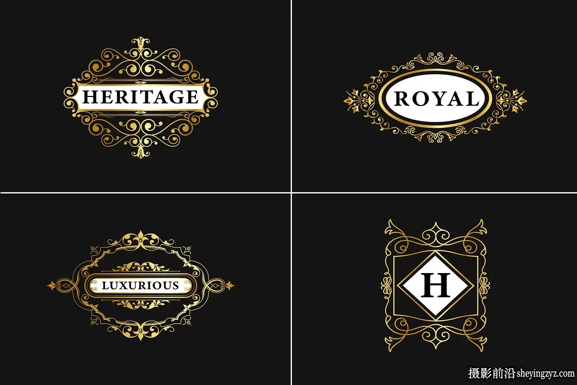 970幅复古经典奢华LOGO标志徽章插画套装矢量素材