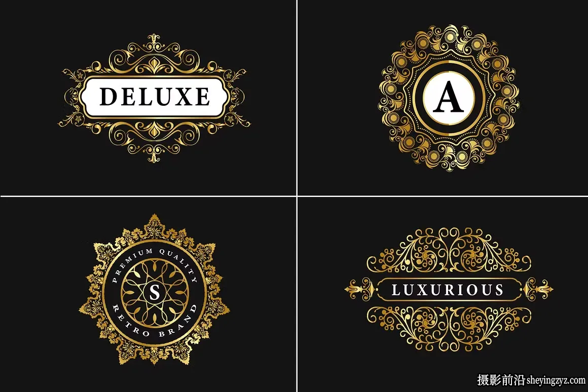 970幅复古经典奢华LOGO标志徽章插画套装矢量素材