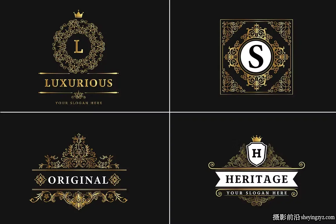 970幅复古经典奢华LOGO标志徽章插画套装矢量素材