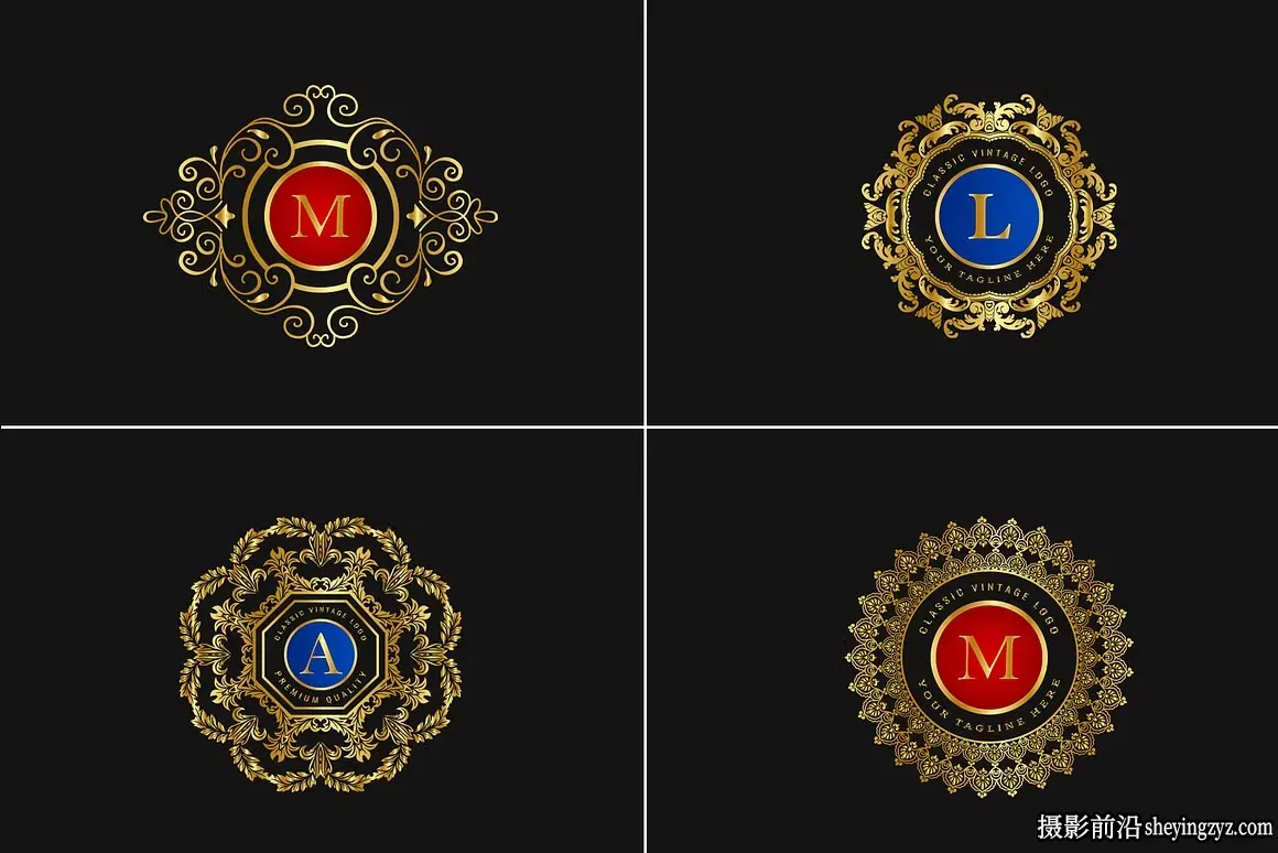970幅复古经典奢华LOGO标志徽章插画套装矢量素材