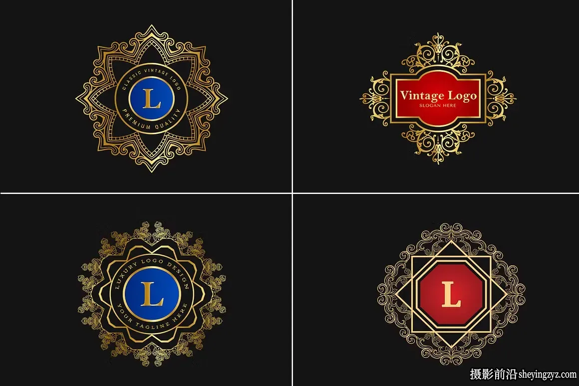 970幅复古经典奢华LOGO标志徽章插画套装矢量素材