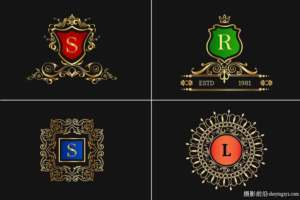 970幅复古经典奢华LOGO标志徽章插画套装矢量素材