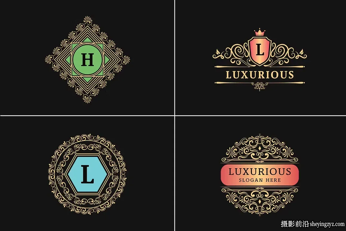 970幅复古经典奢华LOGO标志徽章插画套装矢量素材