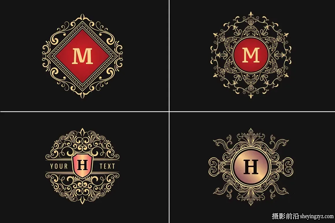 970幅复古经典奢华LOGO标志徽章插画套装矢量素材