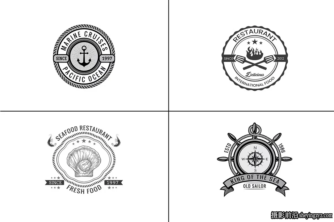 970幅复古经典奢华LOGO标志徽章插画套装矢量素材