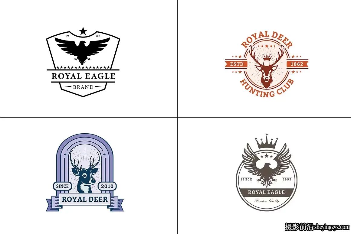 970幅复古经典奢华LOGO标志徽章插画套装矢量素材