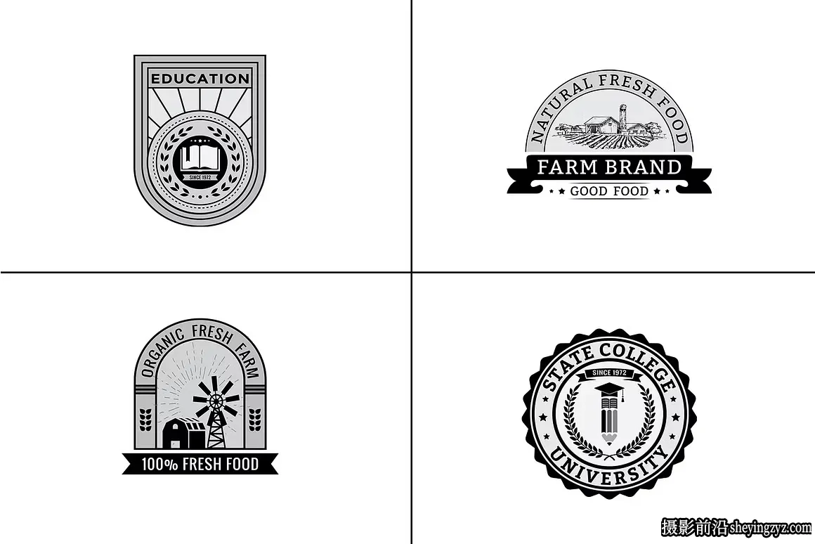 970幅复古经典奢华LOGO标志徽章插画套装矢量素材
