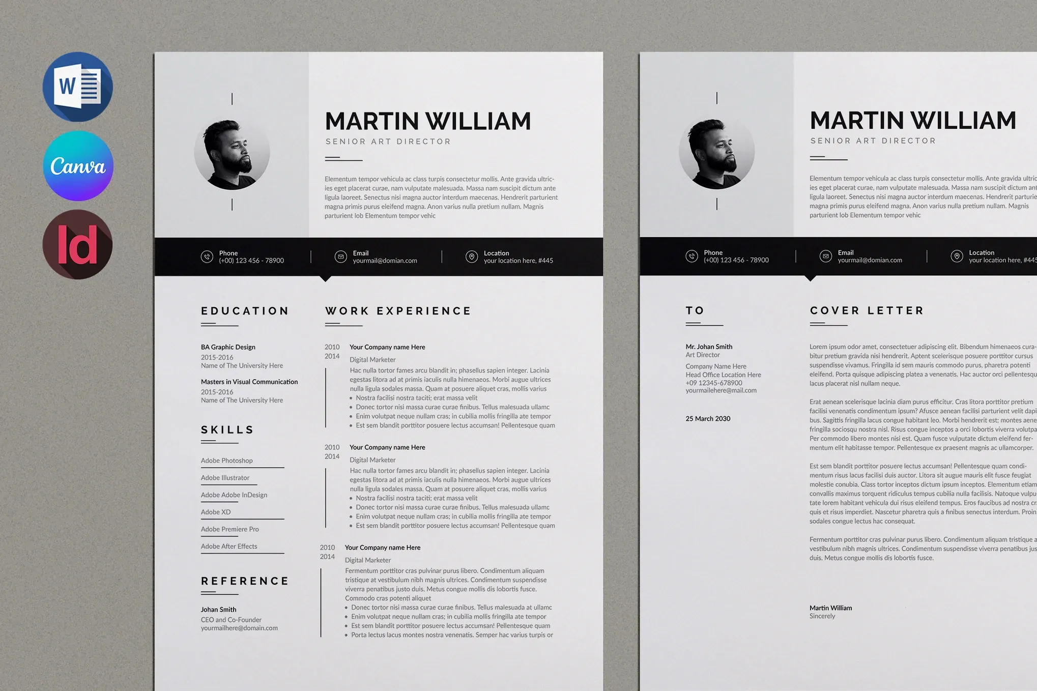 简历模板-支持 InDesign、Canva、Word