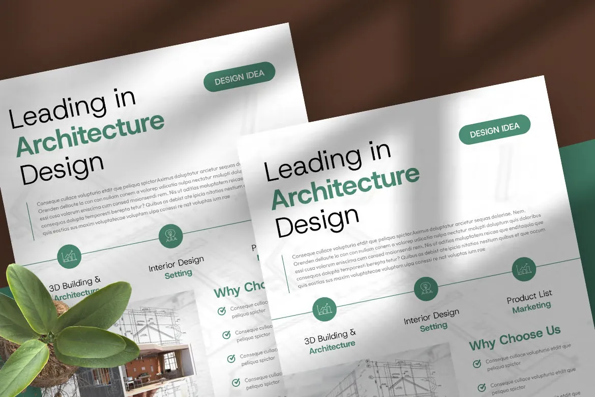 清晰简洁建筑设计宣传单打印模板InDesign模板