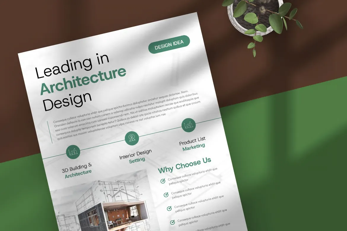 清晰简洁建筑设计宣传单打印模板InDesign模板