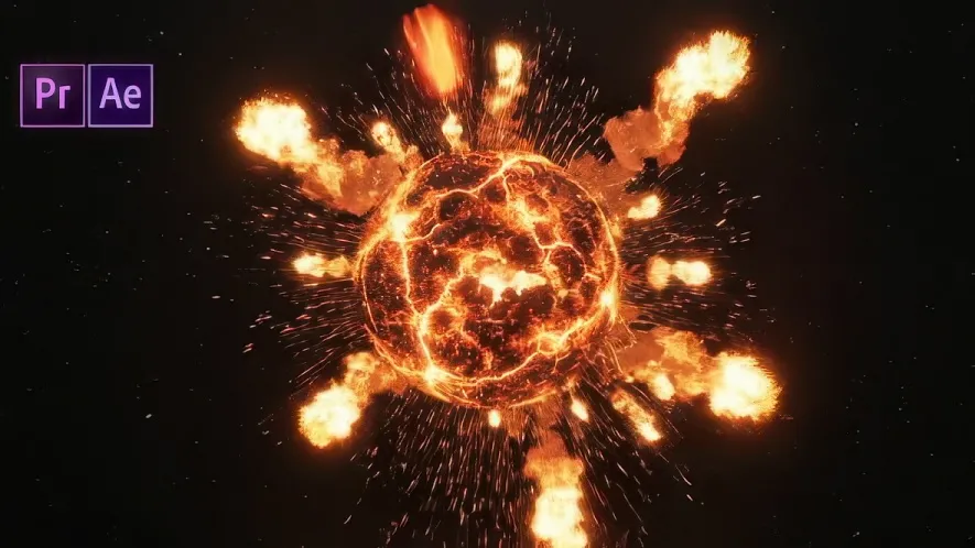 PR模板-火焰星球爆炸标志LOGO动画揭晓片头模板VH-62019828