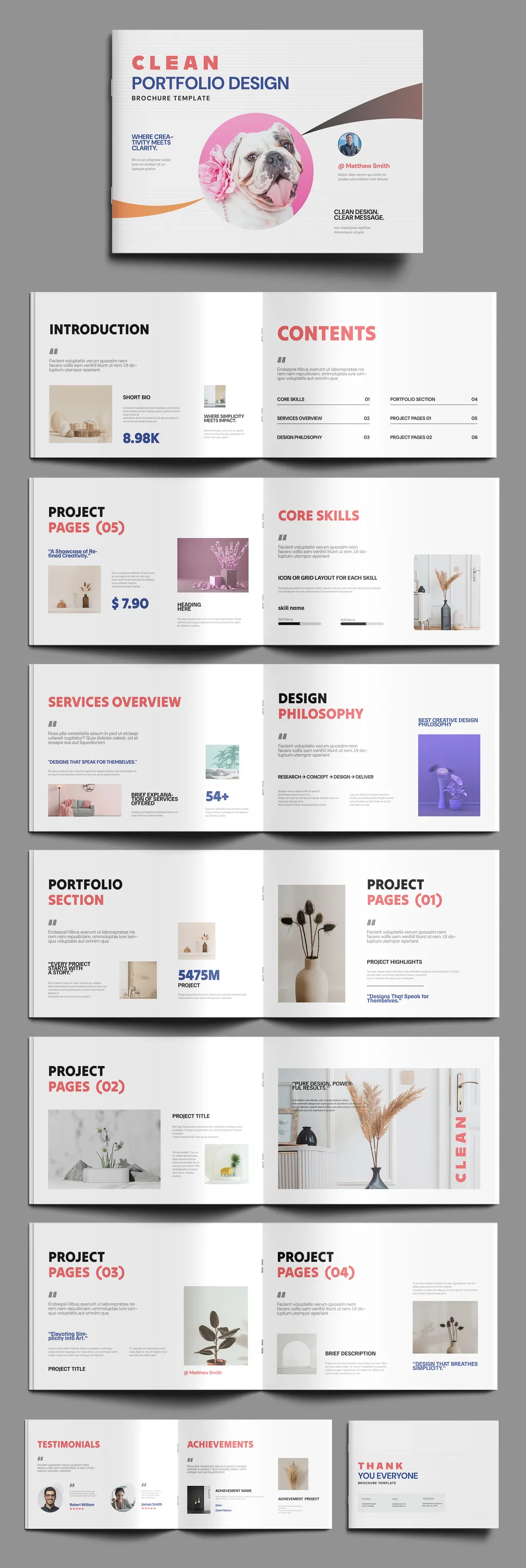 创意人员简约横版作品集模板设计布局InDesign模板