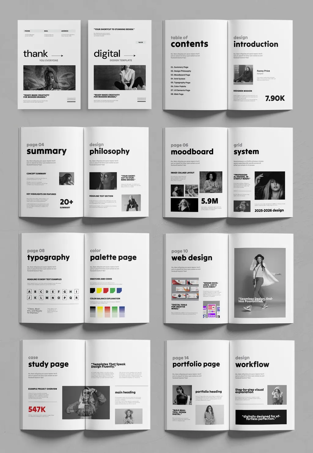 平面设计师简洁的数字作品集排版布局设计InDesign模板