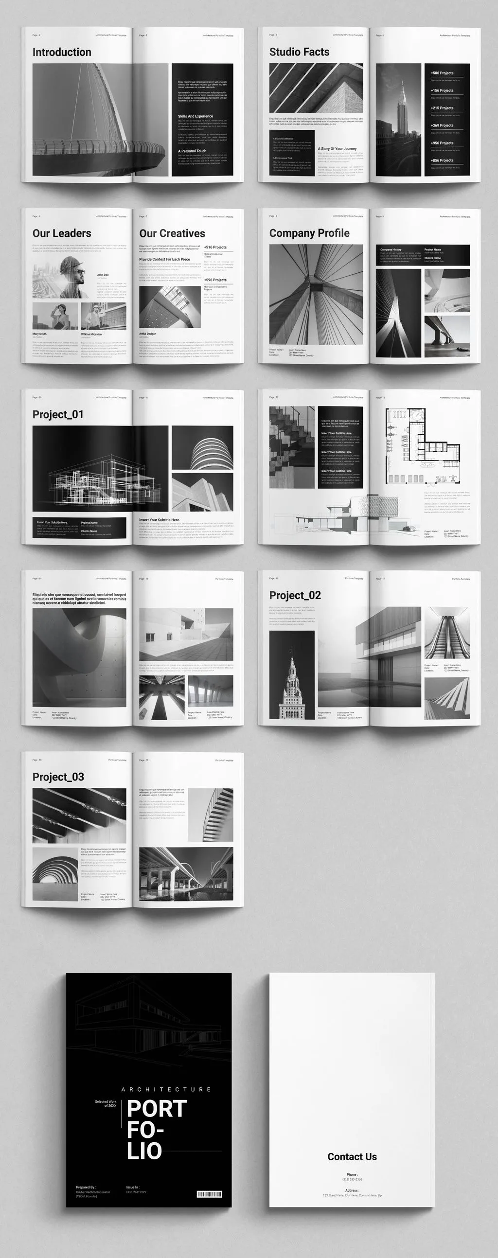 建筑摄影作品集宣传册排版布局设计InDesign模板素材
