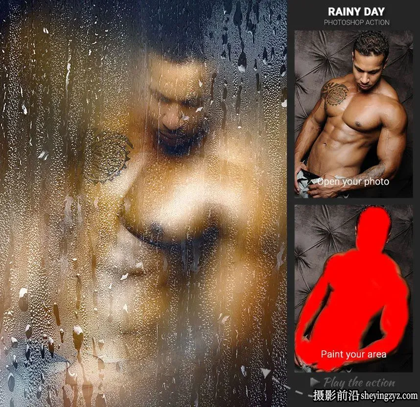 下雨天朦胧玻璃水珠PS动作Rainy Day Photoshop Action(附视频教程)