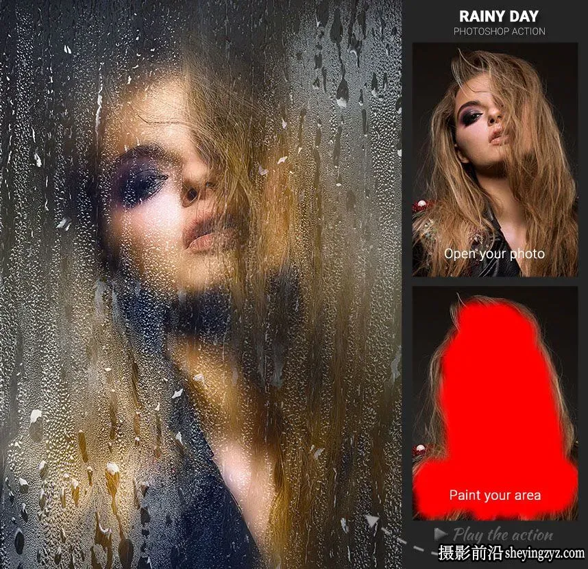 下雨天朦胧玻璃水珠PS动作Rainy Day Photoshop Action(附视频教程)