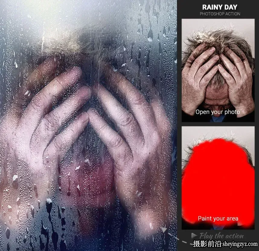 下雨天朦胧玻璃水珠PS动作Rainy Day Photoshop Action(附视频教程)