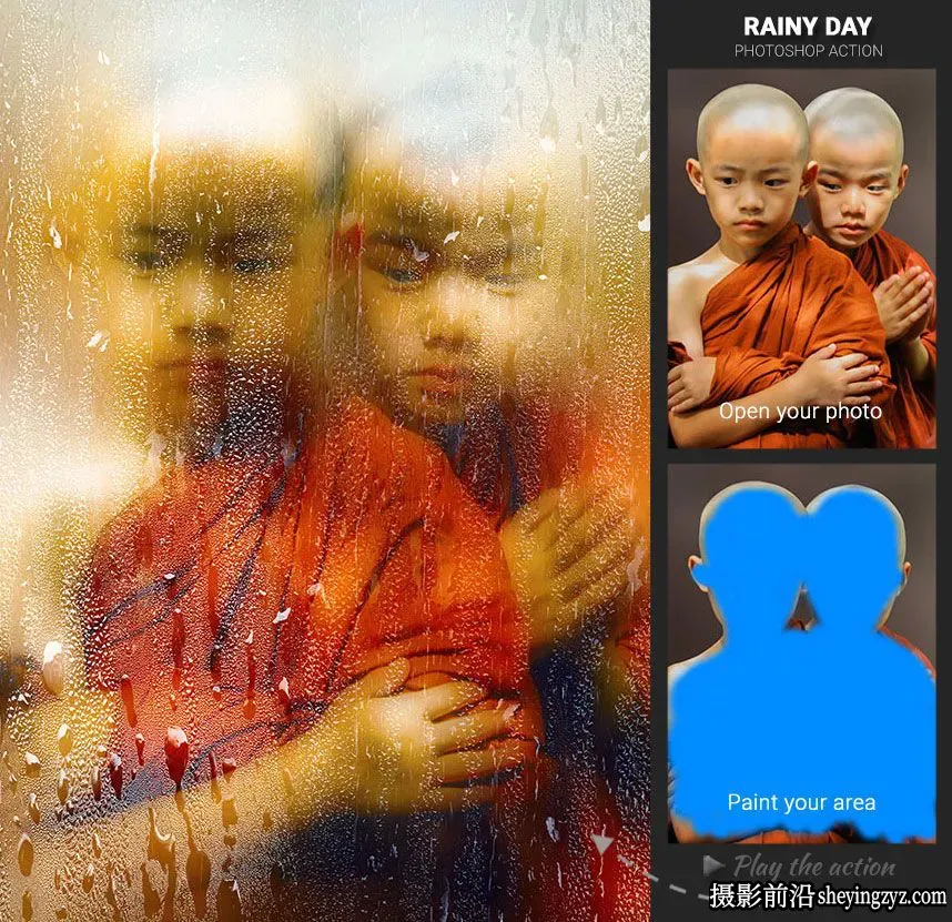 下雨天朦胧玻璃水珠PS动作Rainy Day Photoshop Action(附视频教程)