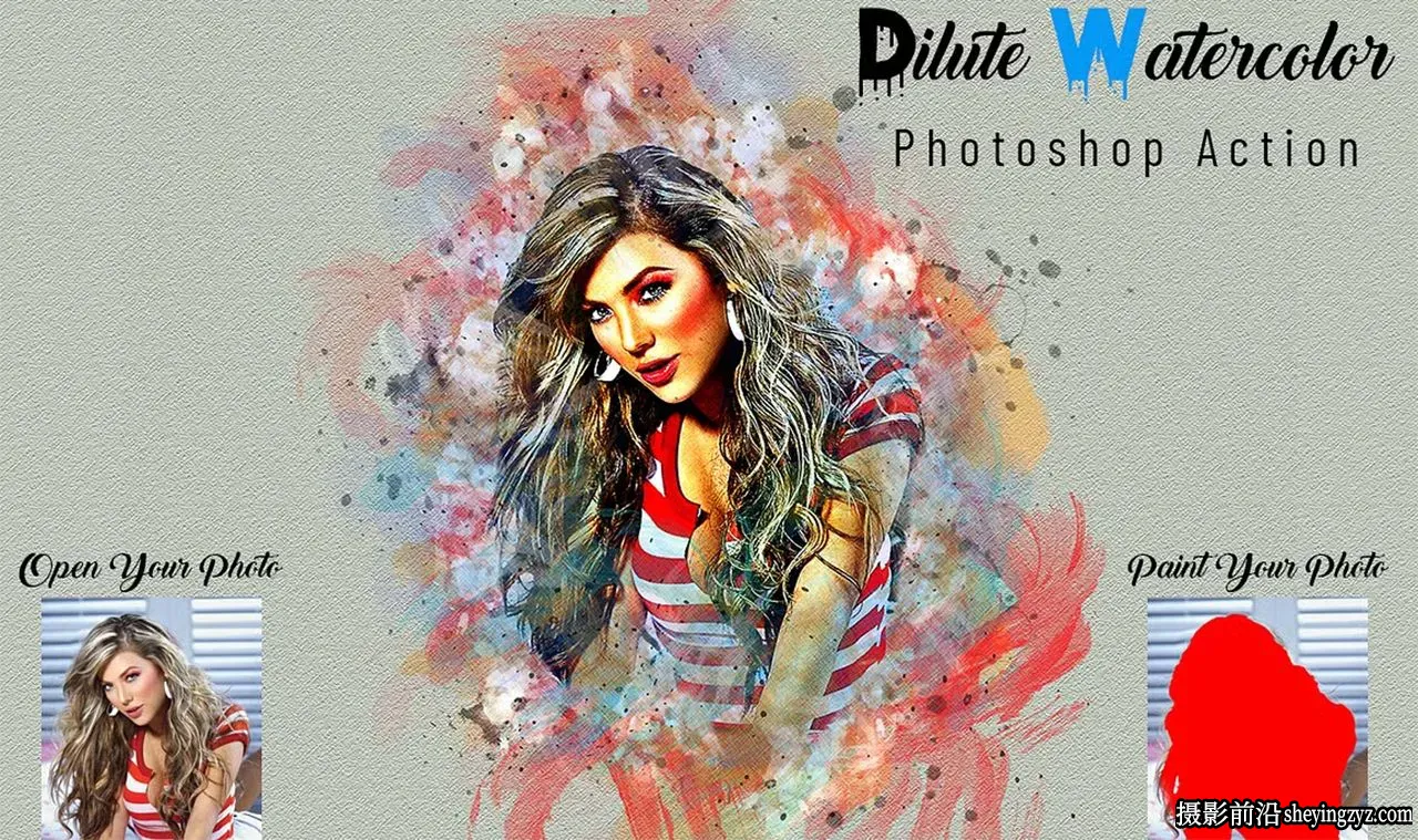 稀释水彩PS动作 Dilute Watercolor Photoshop Action 附视频教程