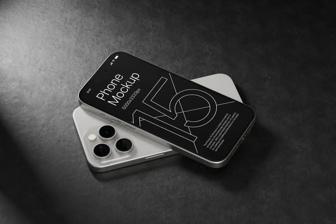 10种独立带有酷炫背景iPhone15高保真PS样机模型合集