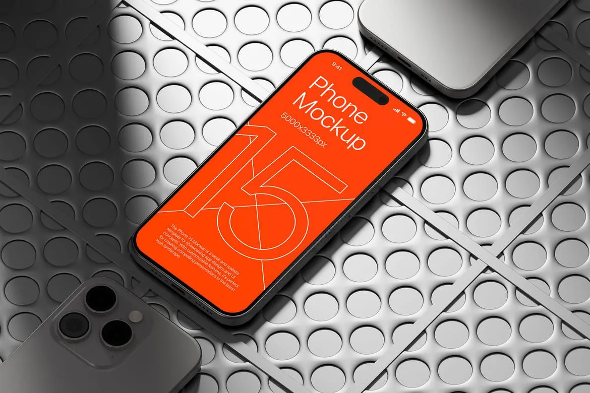 10种独立带有酷炫背景iPhone15高保真PS样机模型合集