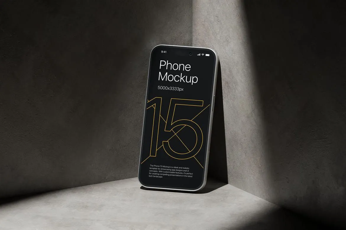 10种独立带有酷炫背景iPhone15高保真PS样机模型合集