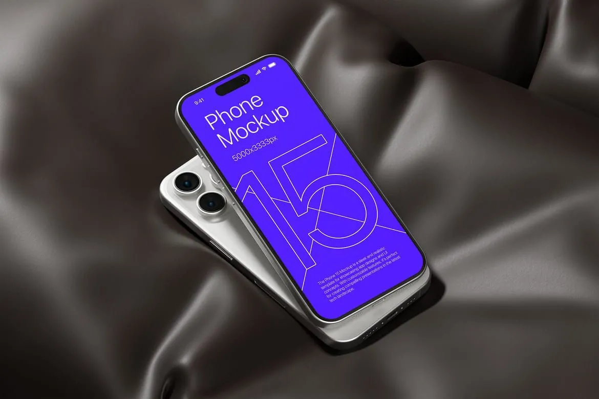 10种独立带有酷炫背景iPhone15高保真PS样机模型合集