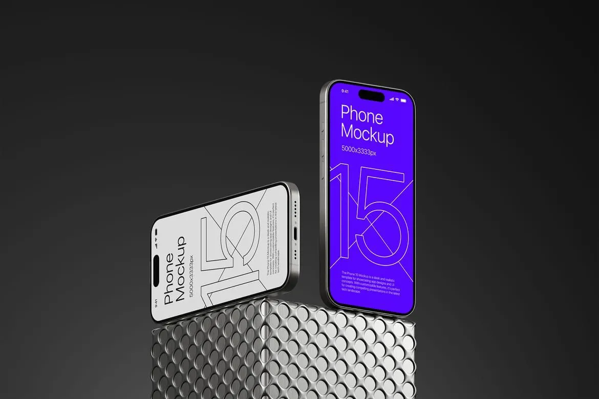 10种独立带有酷炫背景iPhone15高保真PS样机模型合集