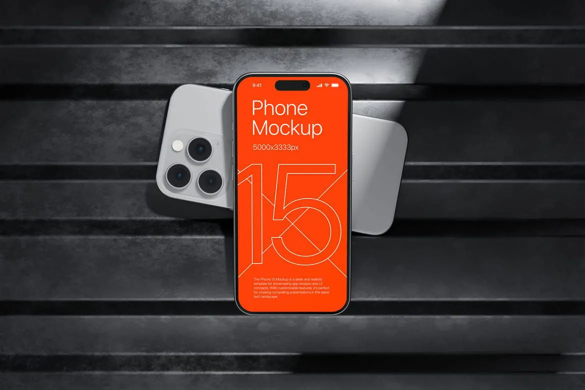 10种独立带有酷炫背景iPhone15高保真PS样机模型合集