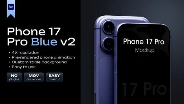 AE模板-Phone 17 Pro 蓝色模型发布会开场片头模板VH-62449385