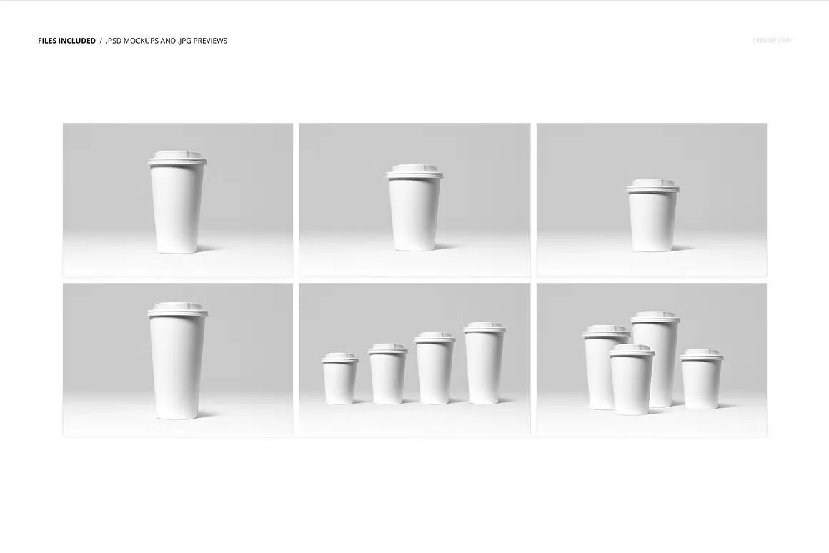 6种型号咖啡纸杯模型套装 Paper Cups Mockup Set