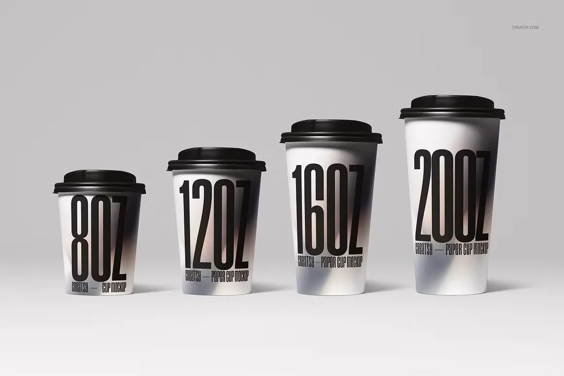 6种型号咖啡纸杯模型套装 Paper Cups Mockup Set