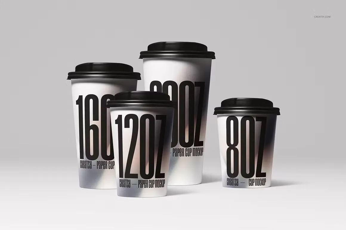 6种型号咖啡纸杯模型套装 Paper Cups Mockup Set