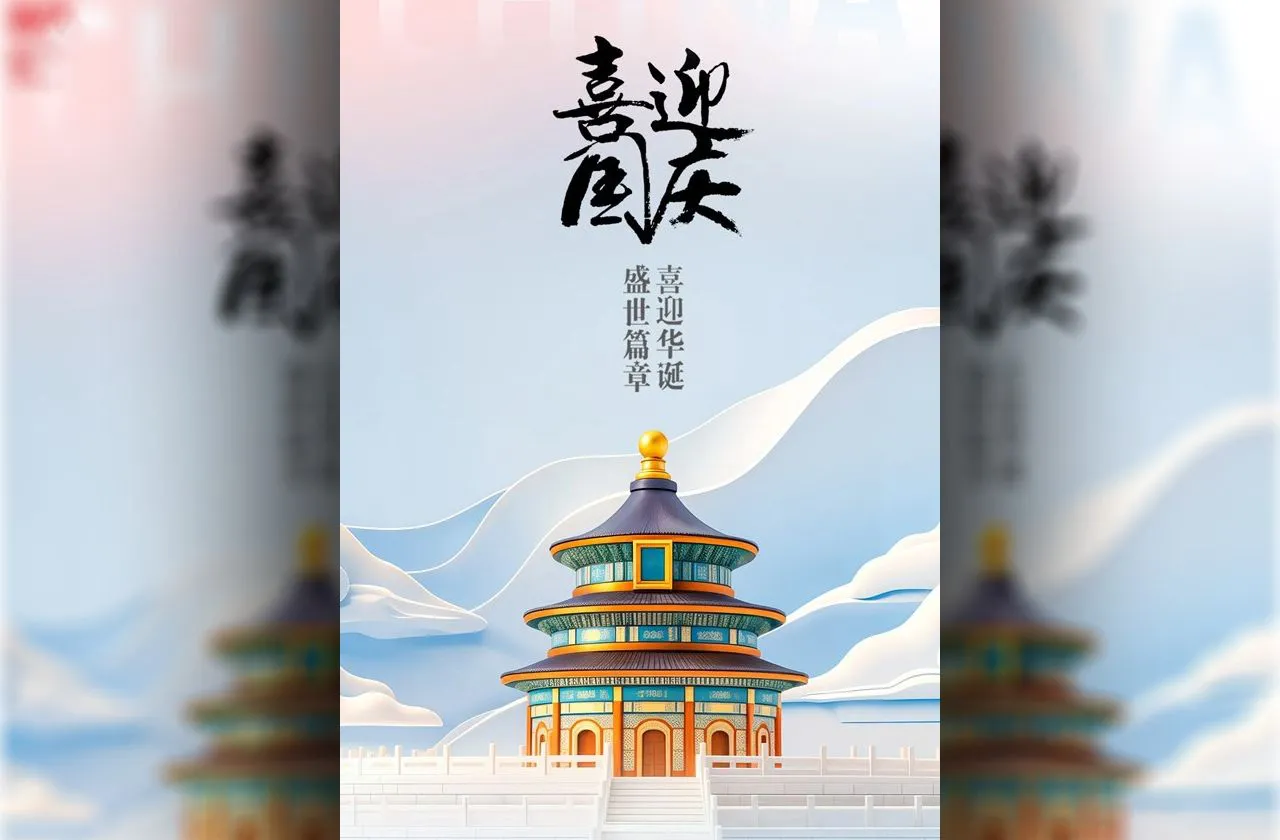 喜迎国庆天坛手机海报PSD分层素材
