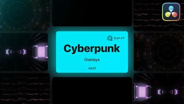 达芬奇模板-赛博朋克效果视频叠加第01卷覆盖包VH-47631820