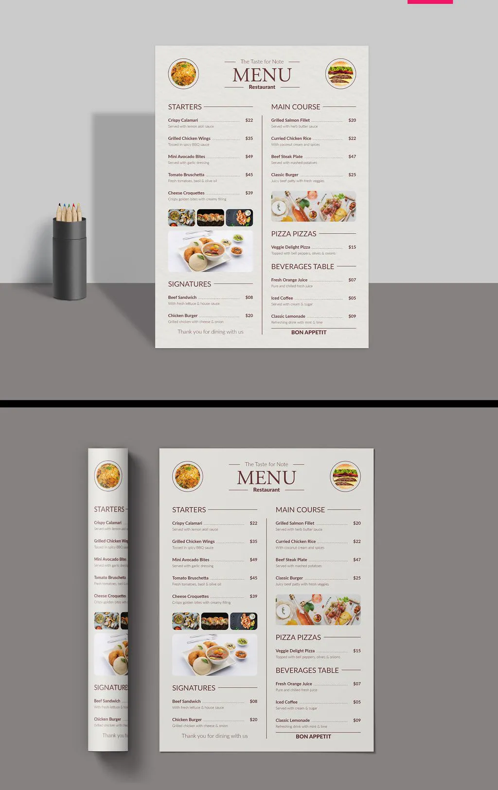 美食餐厅食物菜单宣传单设计布局InDesign模板素材