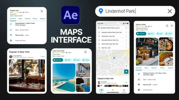 AE模板-地图应用演示和界面动画AE项目模板VH-62385902