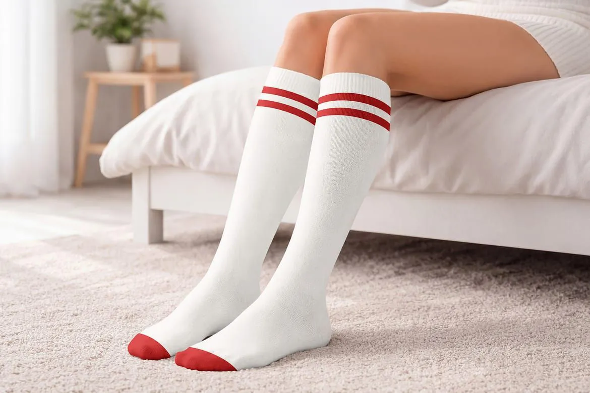 女子腿上的高筒袜服饰样机模型免费下载