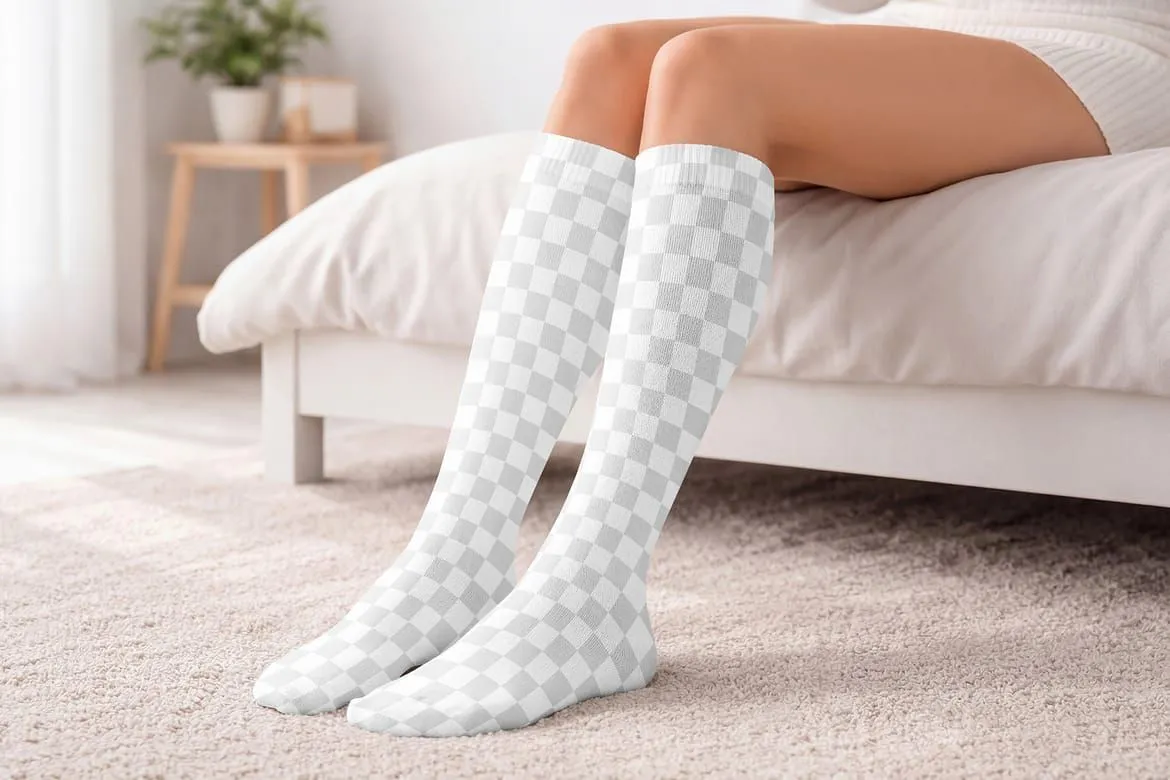 女子腿上的高筒袜服饰样机模型免费下载