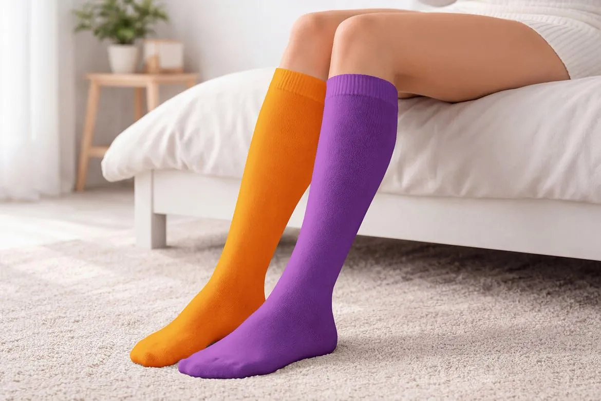 女子腿上的高筒袜服饰样机模型免费下载