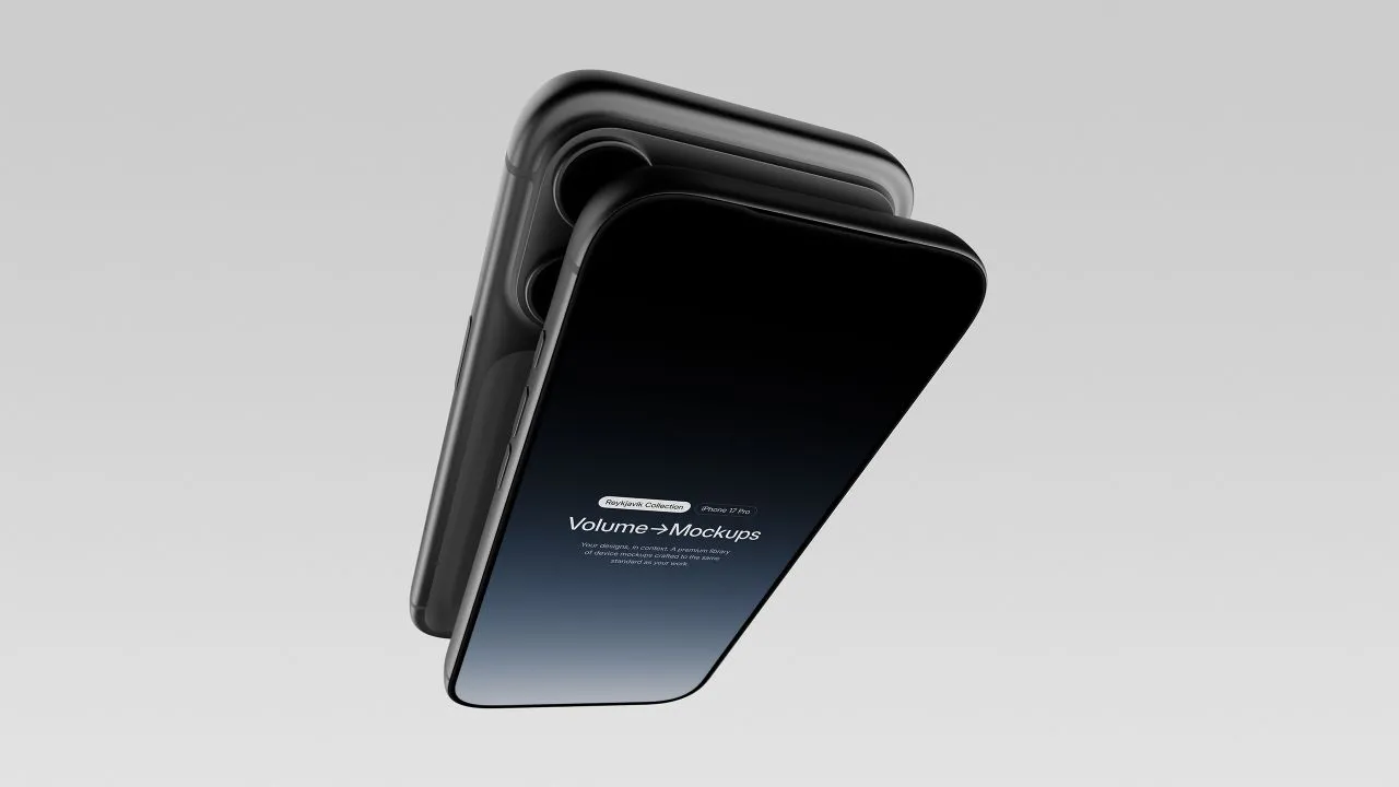 18个高分辨率iPhone 17 Pro模型纵向和横向倾斜透视构图样机模型