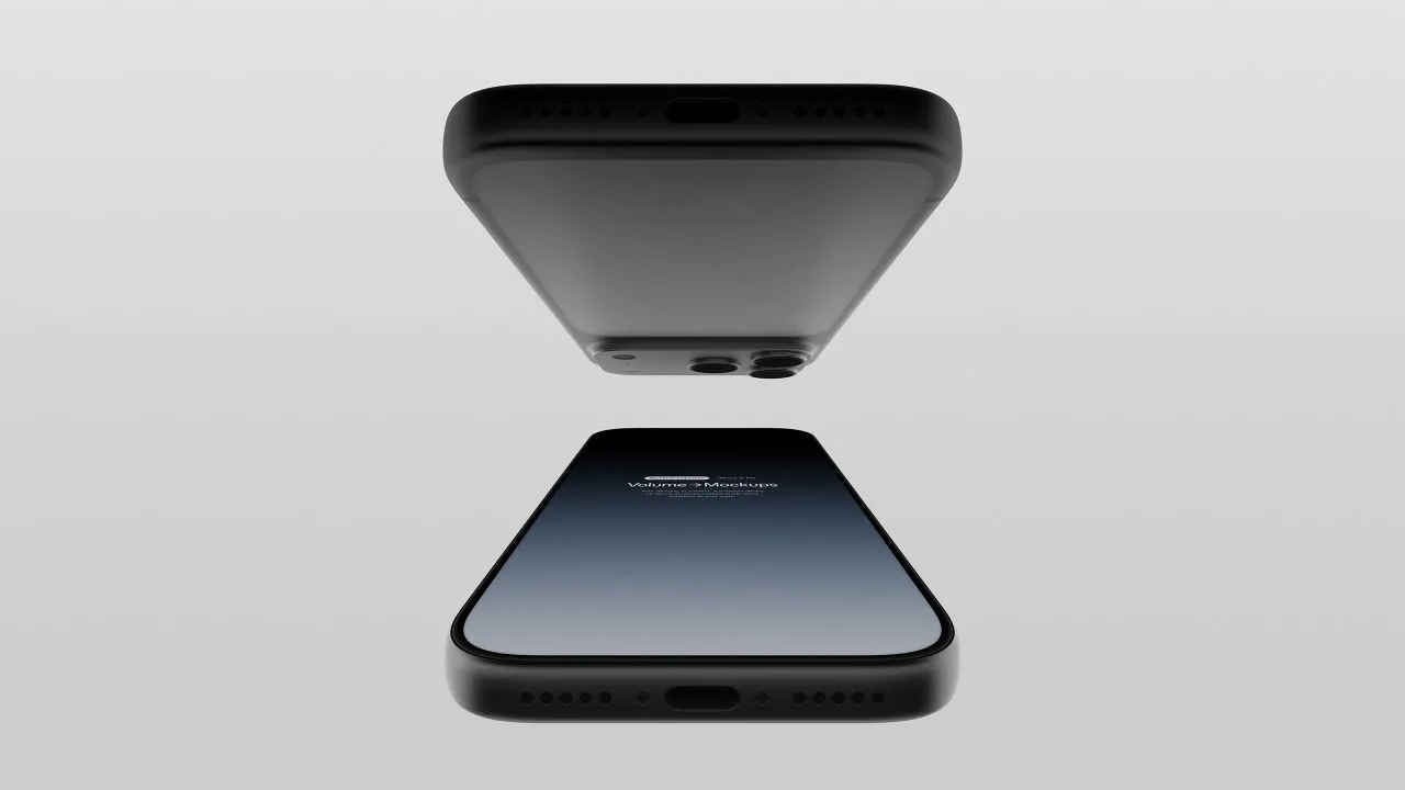 18个高分辨率iPhone 17 Pro模型纵向和横向倾斜透视构图样机模型