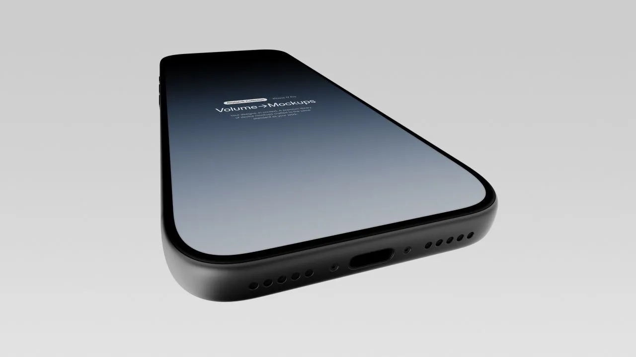 18个高分辨率iPhone 17 Pro模型纵向和横向倾斜透视构图样机模型