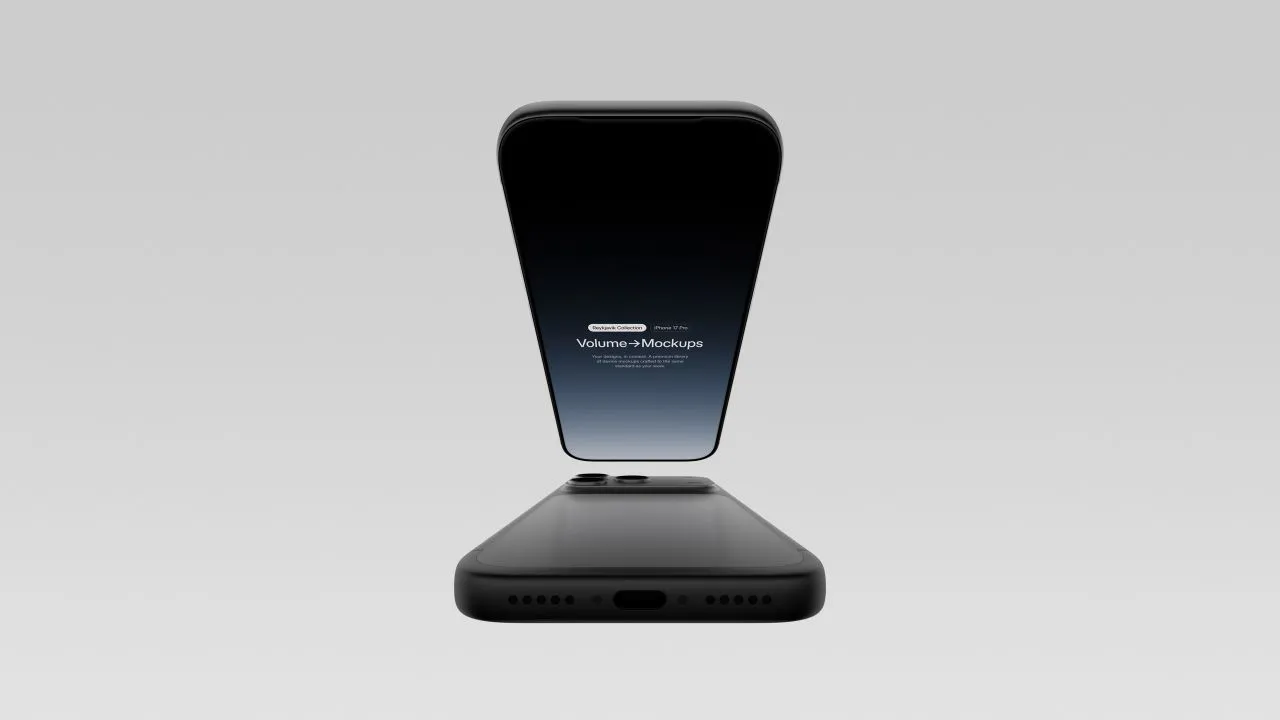 18个高分辨率iPhone 17 Pro模型纵向和横向倾斜透视构图样机模型