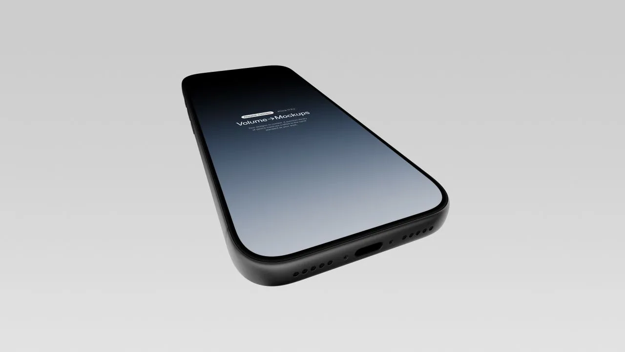 18个高分辨率iPhone 17 Pro模型纵向和横向倾斜透视构图样机模型
