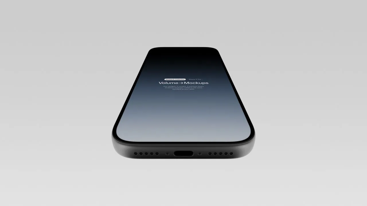 18个高分辨率iPhone 17 Pro模型纵向和横向倾斜透视构图样机模型