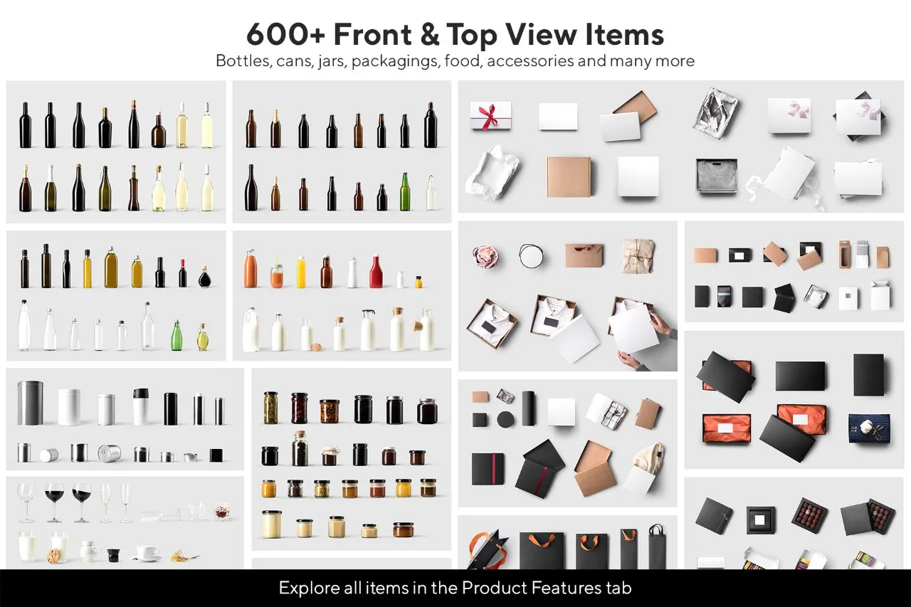 完整丰富的品牌项目包装样机模型-60个场景+600多种编辑对象
