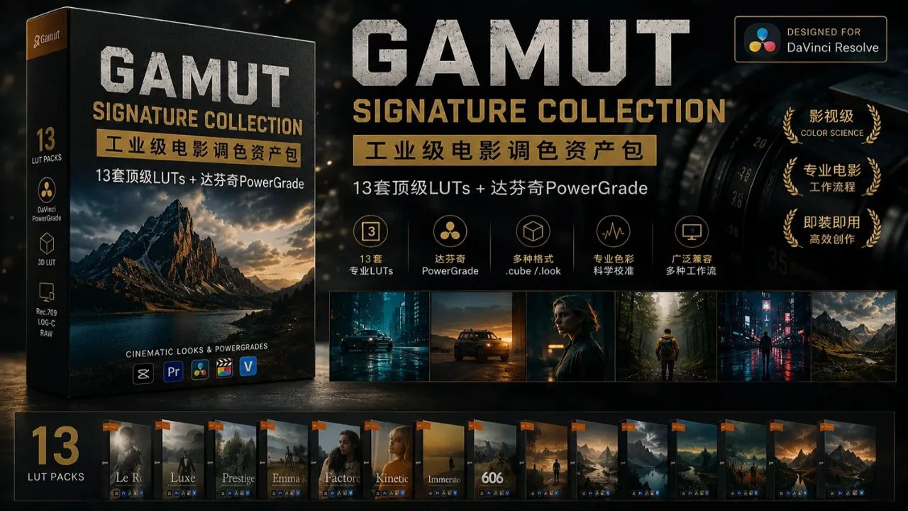 13套顶级LUT预设+达芬奇调色节点 GAMUT Signature LUTS+PowerGrade